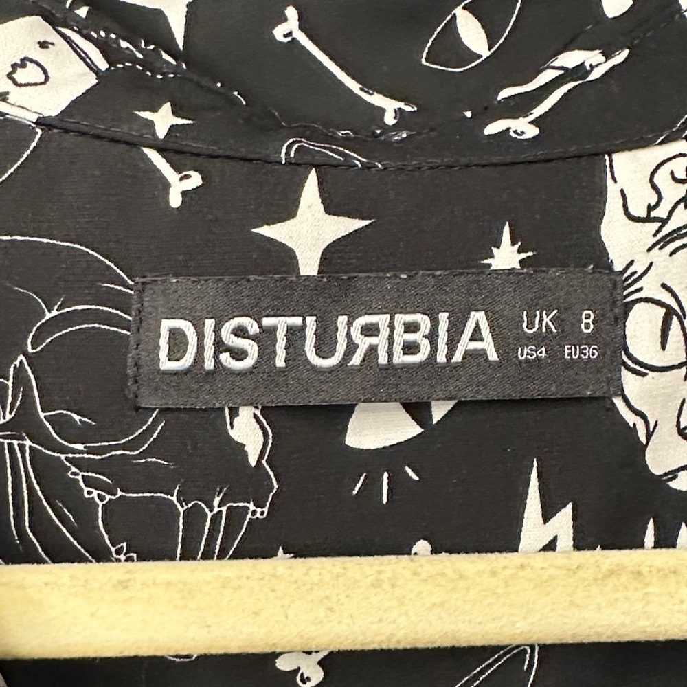 Disturbia Black Blouse with White Cat and Star Patterns - Picture 2 of 4